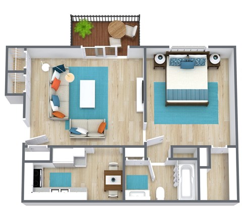 Floor plan for 1 bed, 1 bath, 670 sqft